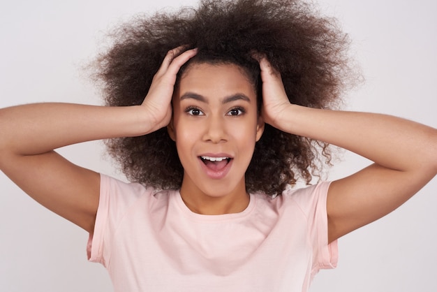 African american girl is amazed