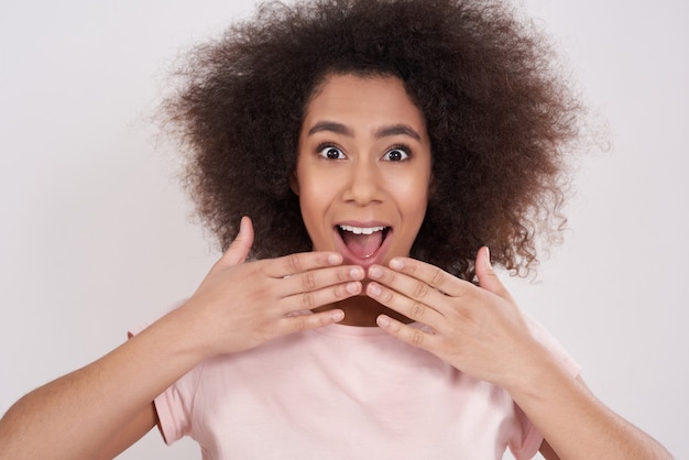 African american girl is amazed