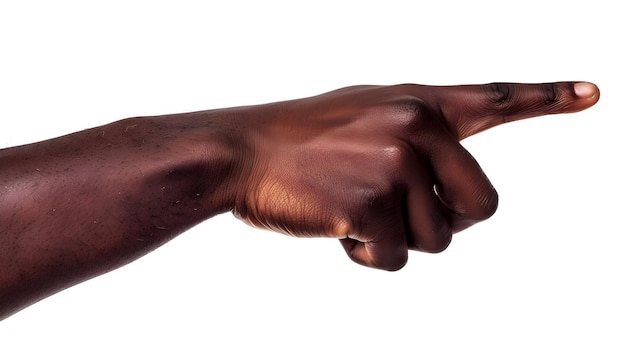 African American male hand pointing finger to the right isolated on white background