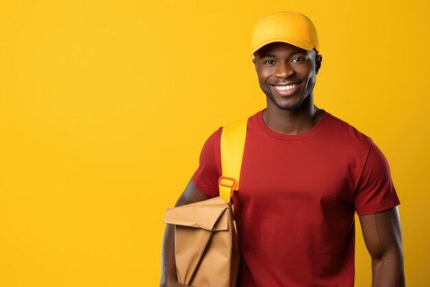 Photo african american man take away and delivery concept