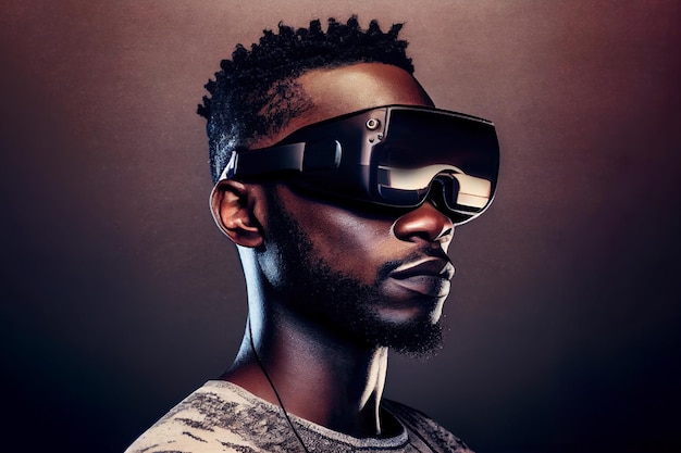 African american man in VR glasses playing video games with a virtual reality headset Generative Ai