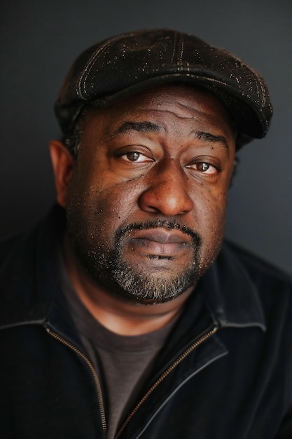 African american man wearing baseball cap looking at camera black background