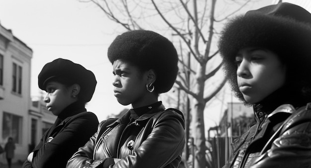 Photo african american members from 1960s black panther party movement on the streets