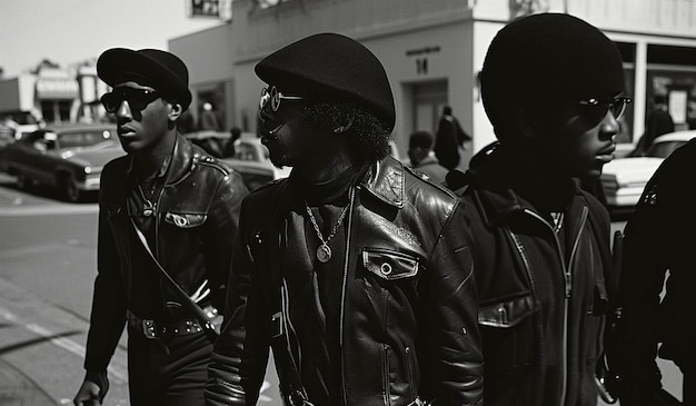 African American Members from 1960s Black Panther Party Movement on the Streets