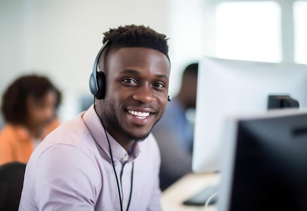 African American men working on call center