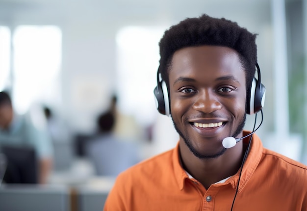 African American men working on call center