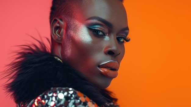 African American Transgender Man in Glamorous Fashion Pose