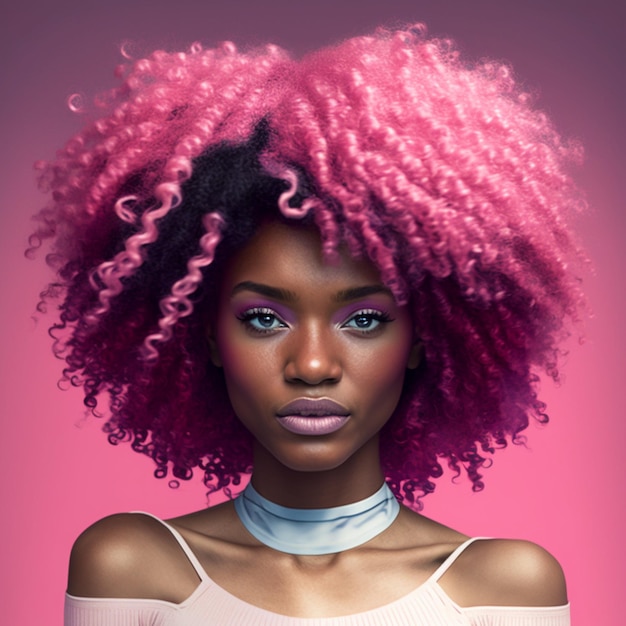 African American Woman, Black Girl with Pink Hair, Afro Hair Style