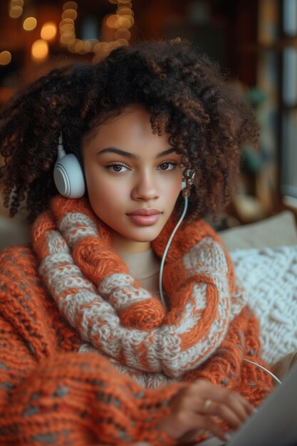 African American Woman Making Video Call from Home