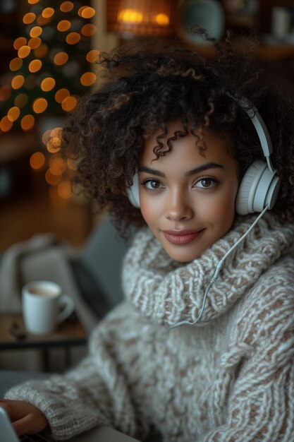 African American Woman Making Video Call from Home