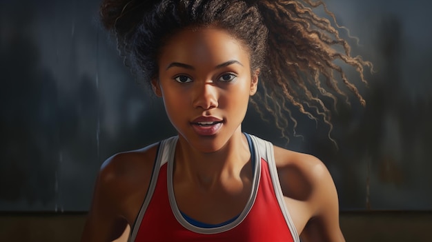 African American woman in sportswear in the gym Basketball player portrait Playing sports