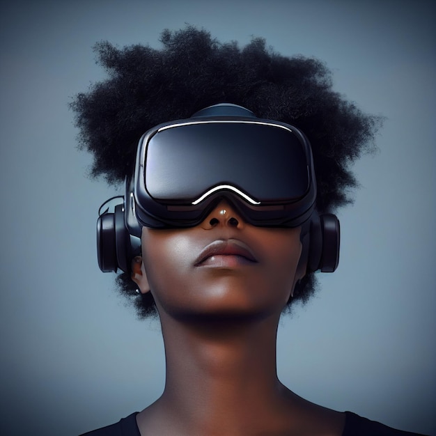 African American woman wearing virtual reality vr headset