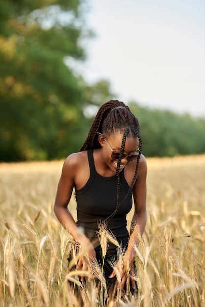 African American woman in a wheat field  African people