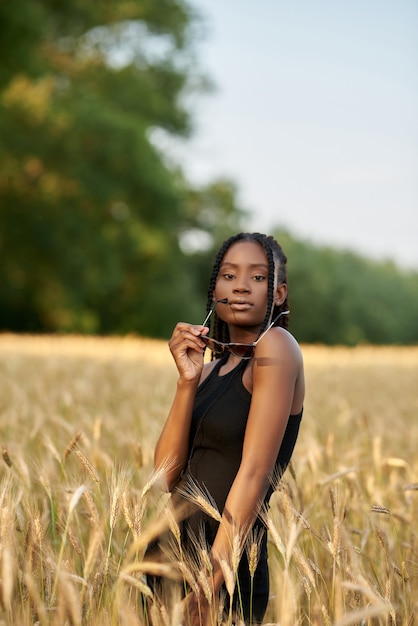 African American woman in a wheat field  African people