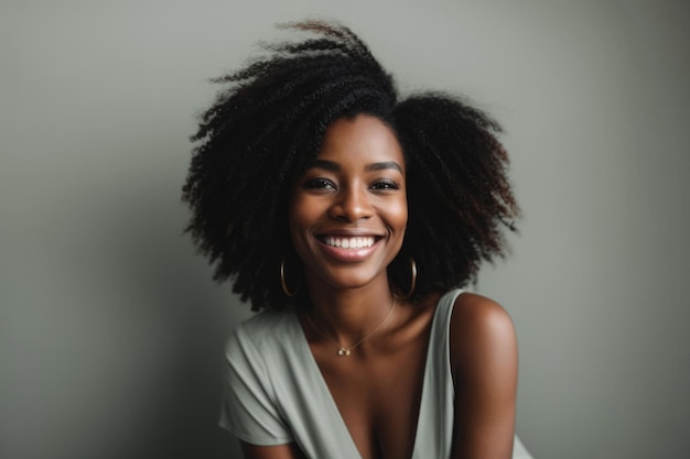 African American woman with a beautiful smile and perfect white teeth Closeup portrait