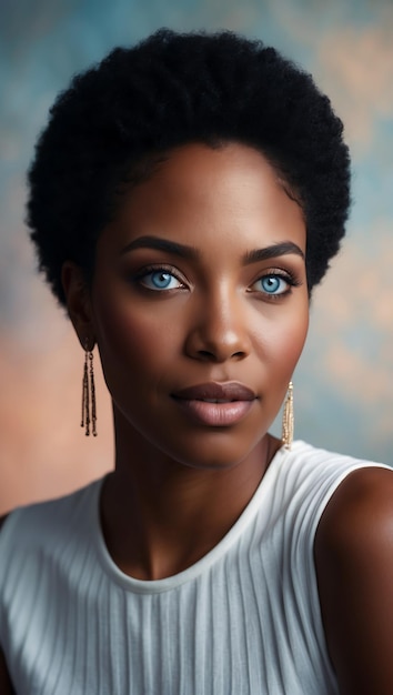 Photo african american woman with blue eyes