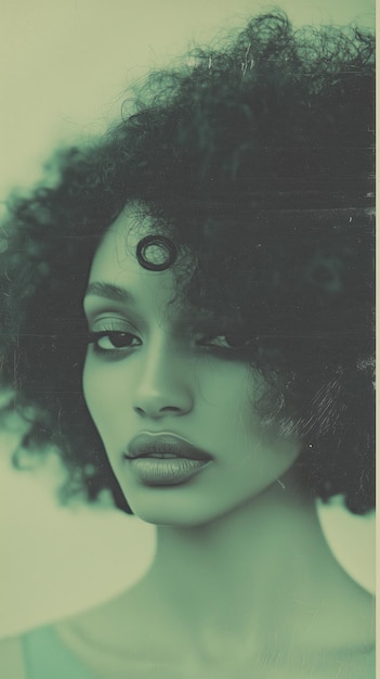 Photo african american woman with curly hair in a vintagestyle greentinted portrait