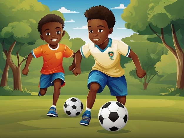 African black kids boy play soccer illustration