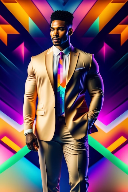 African Black Man and Model With Colorful Background