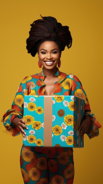 African Black woman holding a box