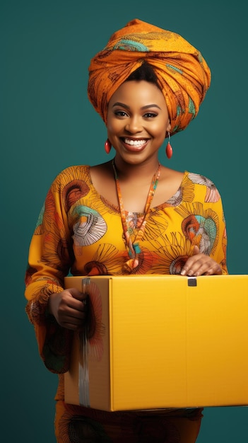 African Black woman holding a box