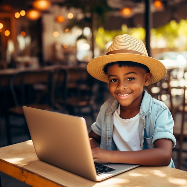 African boy working on laptop AI generated