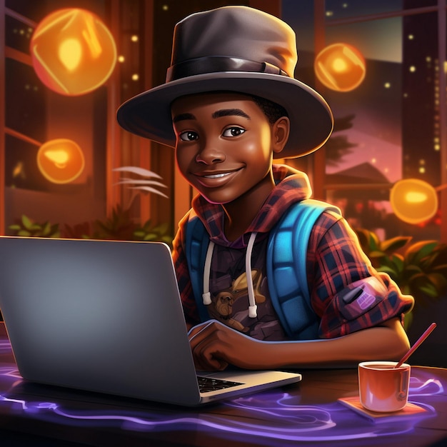 African boy working on laptop AI generated