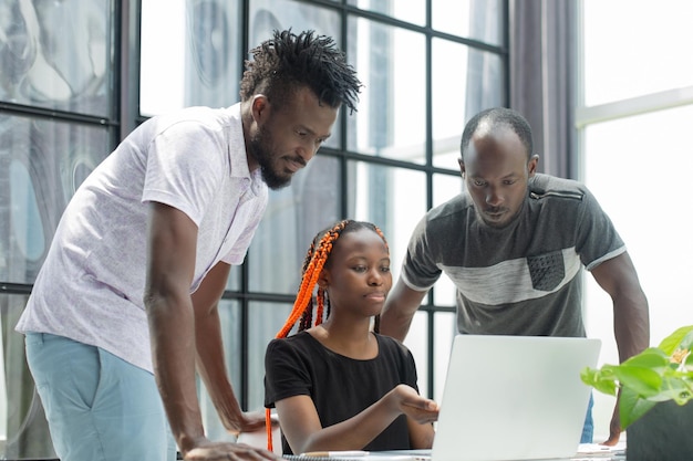 African business team on briefing discussing ideas for new startup or project