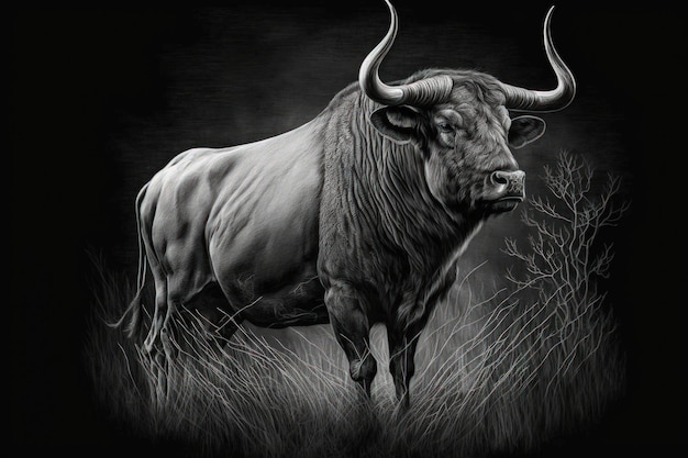 African cape buffalo depicted in a creative black and white image