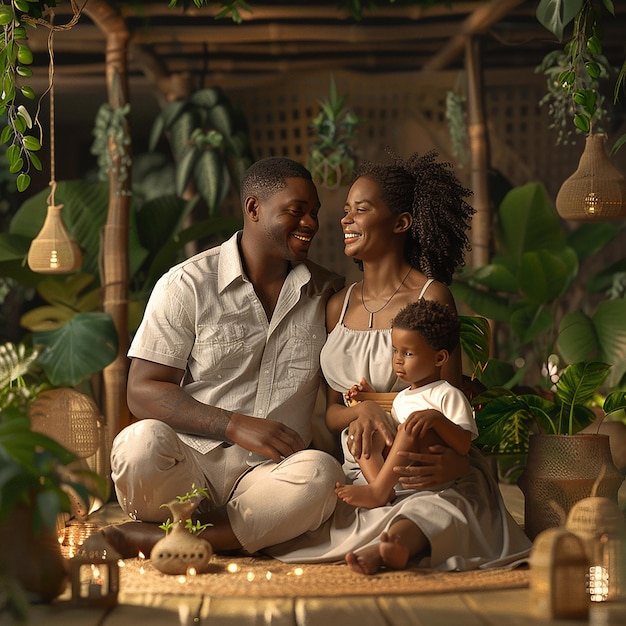 Photo african couple with their son