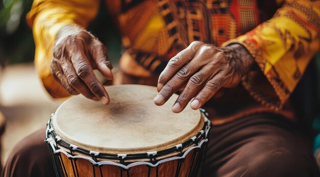 Photo african drumming rhythm and tradition a closeup image of a persons hands playing a djembe