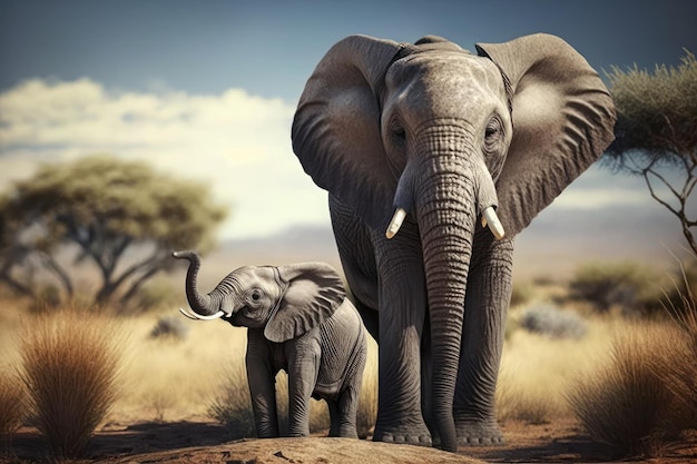 African elephant in the savannah Created with generative AI technology