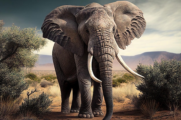 African elephant in the savannah Generative AI