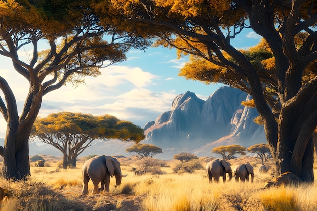 African Elephants in Landscape