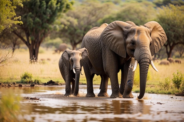 Photo african elephants together in nature