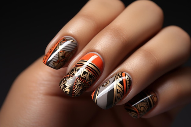 African fabricinspired nail art combining Generative ai