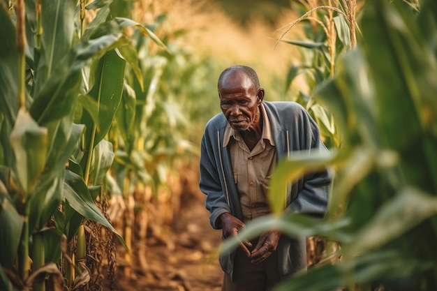 African farmer working in corn plantation AI Generated