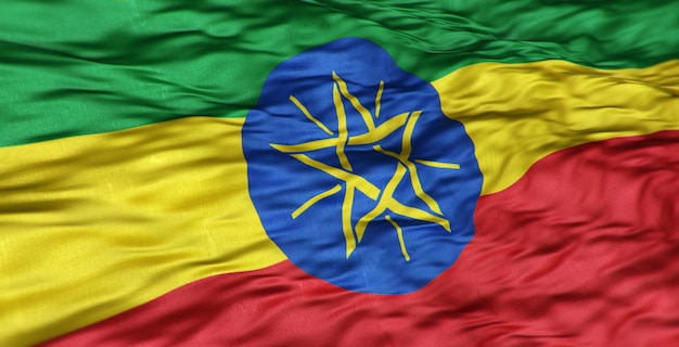 The African flag of the country of Ethiopia is wavy