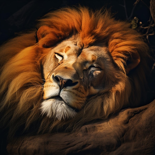 African forest king lion sleep wake image Generative AI