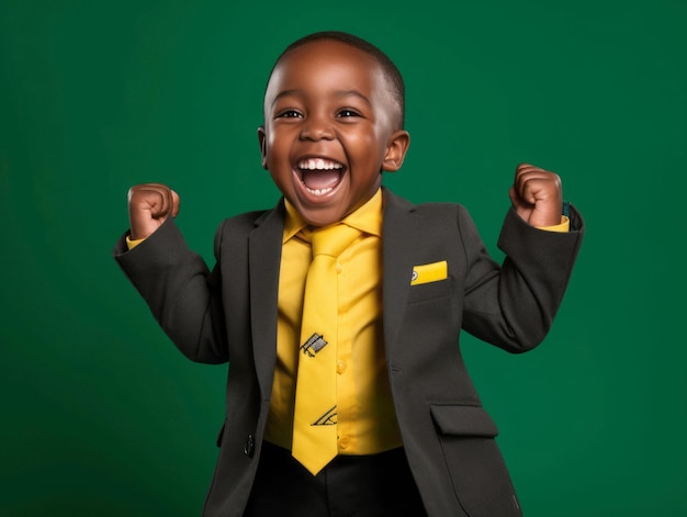 African kid in emotional dynamic pose in school