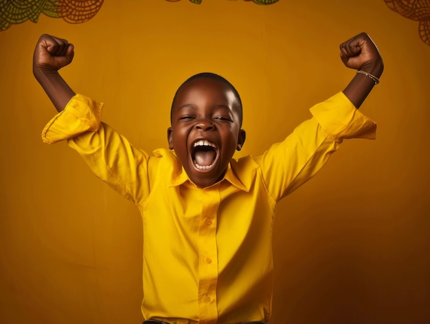 African kid in emotional dynamic pose in school