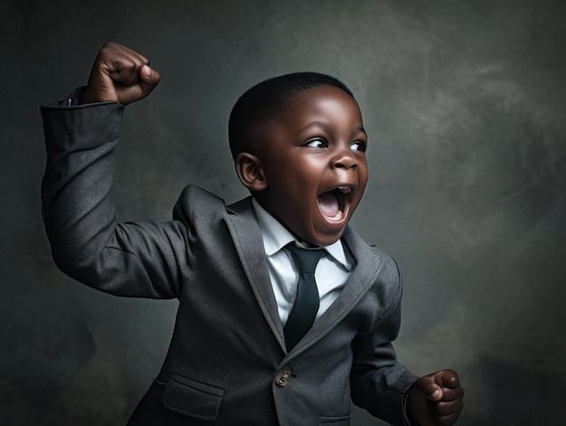 African kid in emotional dynamic pose in school