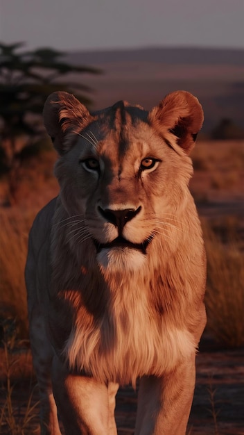 African lion portrait in the warm light