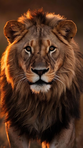 African lion portrait in the warm light