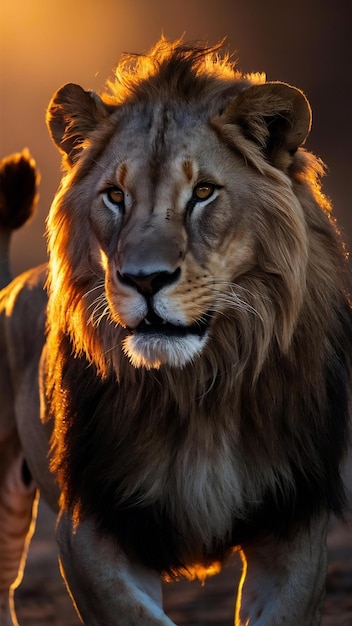 African lion portrait in the warm light