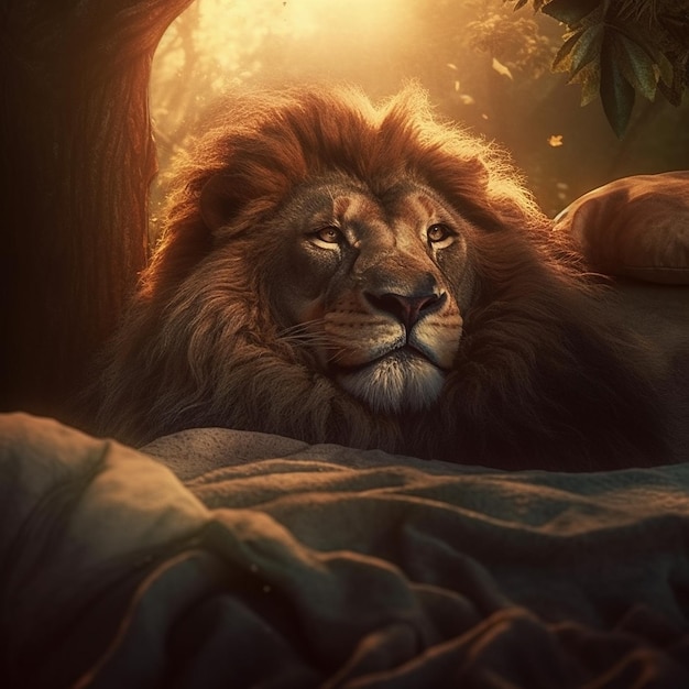 African lion sleep woke form images Generative AI