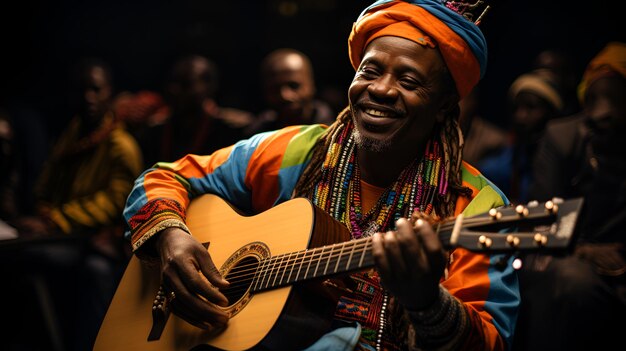 Photo an african man wearing a colorful outfit plays the guitar