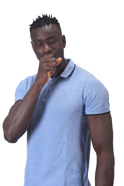 African man with cough on white background