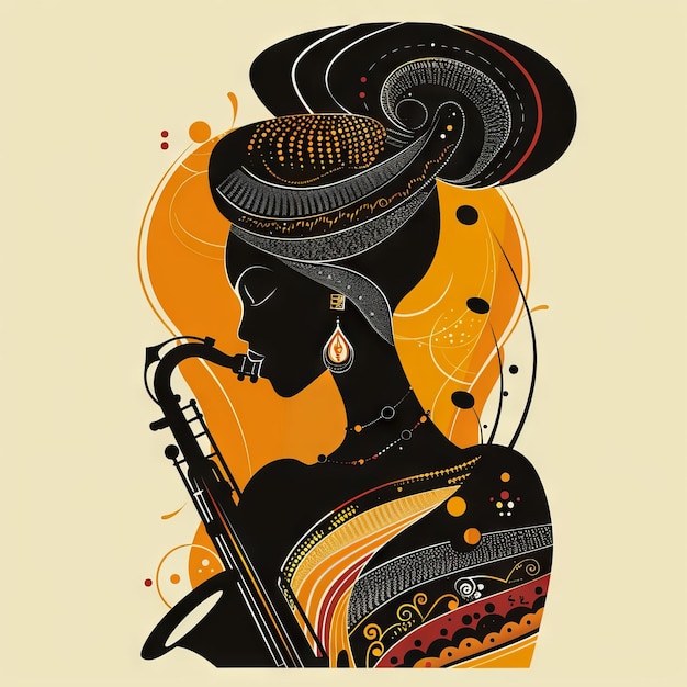 African music woman silhouette and musical instruments color poster flyer templates jazz music