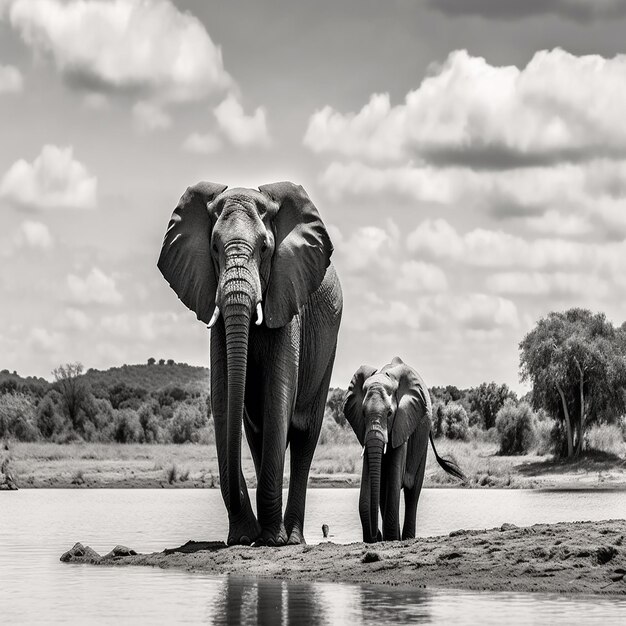 African Panoramic Elephants Generative AI